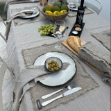 AquaVireo Fringed Coarse Linen Placemats / Pack of 4 / Natural