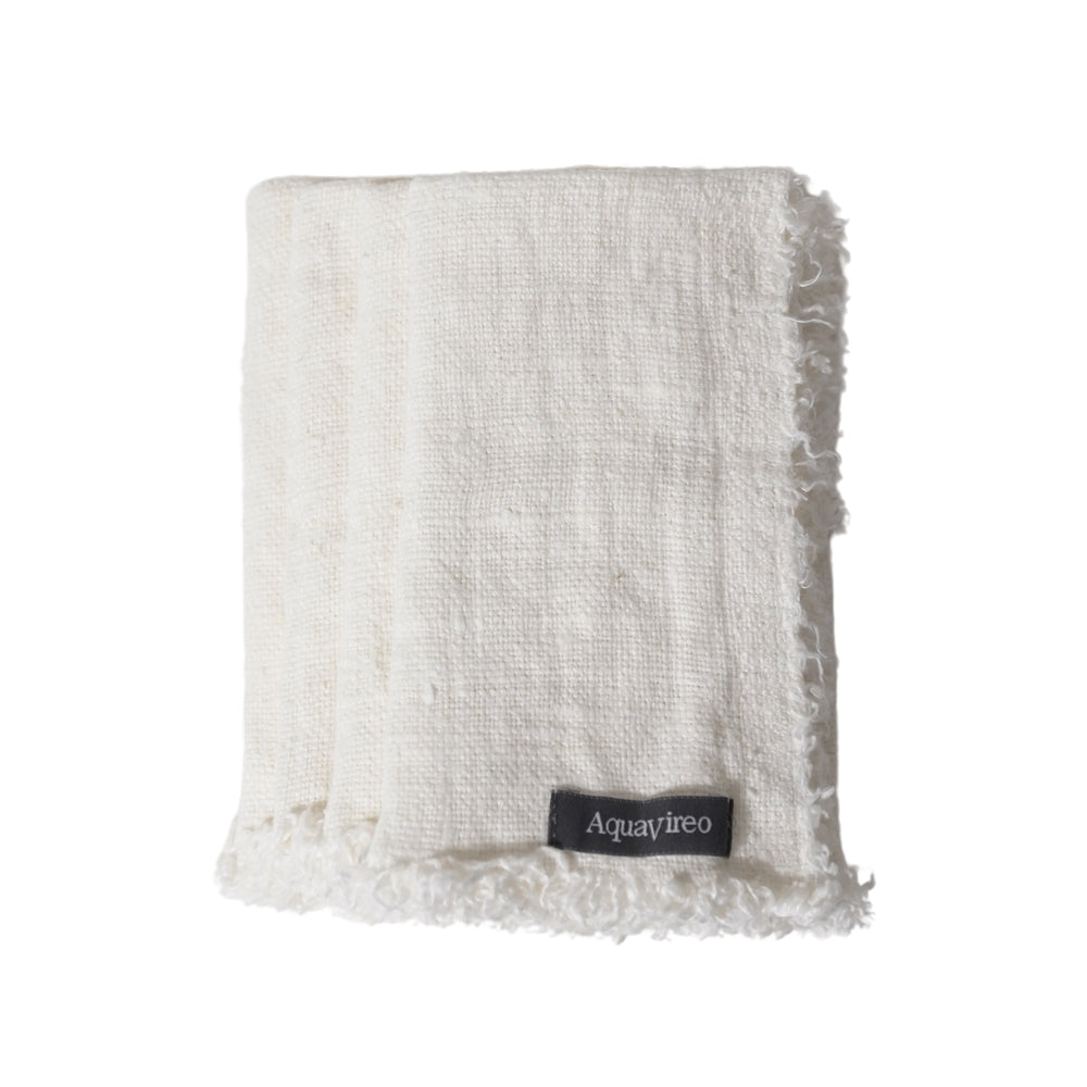 AquaVireo Fringed Coarse Linen Placemats / Pack of 4 / White