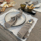 AquaVireo Fringed Coarse Linen Placemats / Pack of 4 / White