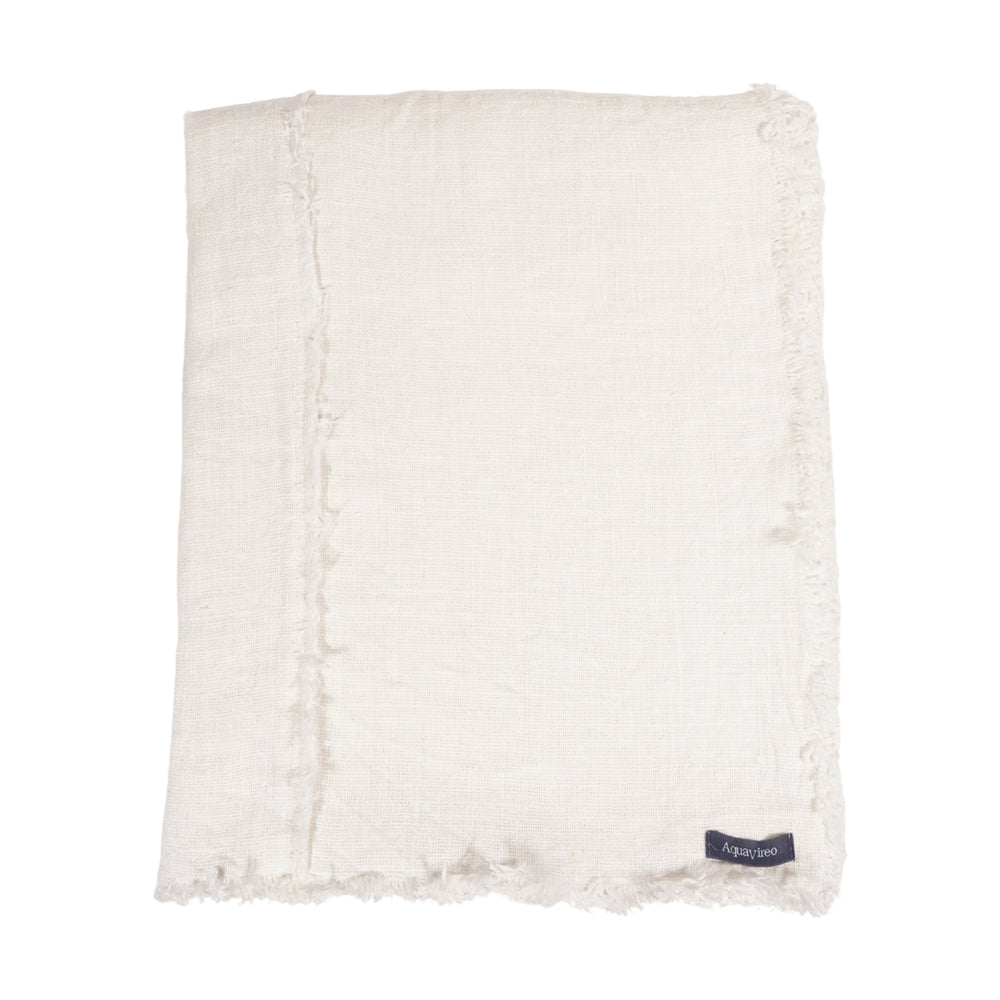 AquaVireo Fringed Linen Tablecloth / White