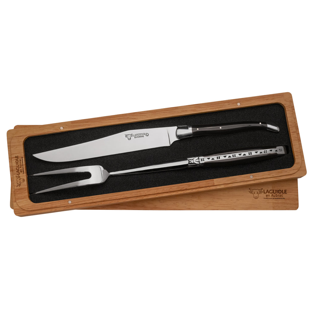 Laguiole en Aubrac Carving Knife and Fork Set / Buffalo Horn