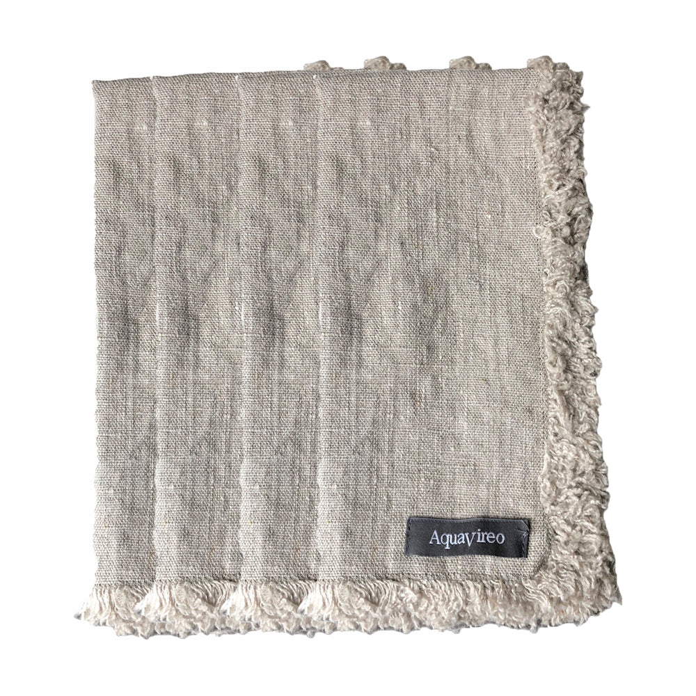AquaVireo Fringed Linen Napkins / Pack of 4 / 47x47cm / Natural