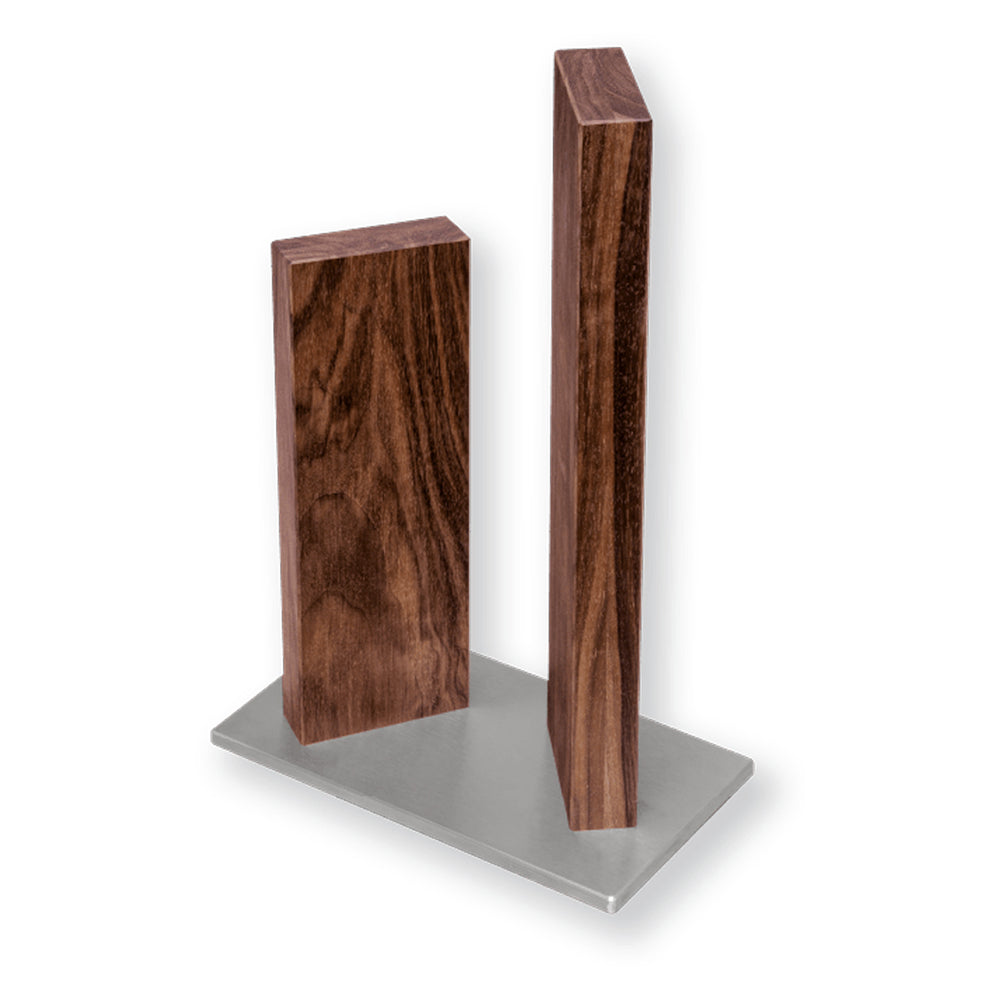 Kai Stonehenge 2 Pillar Walnut Knife Block with Stainless Steel Base