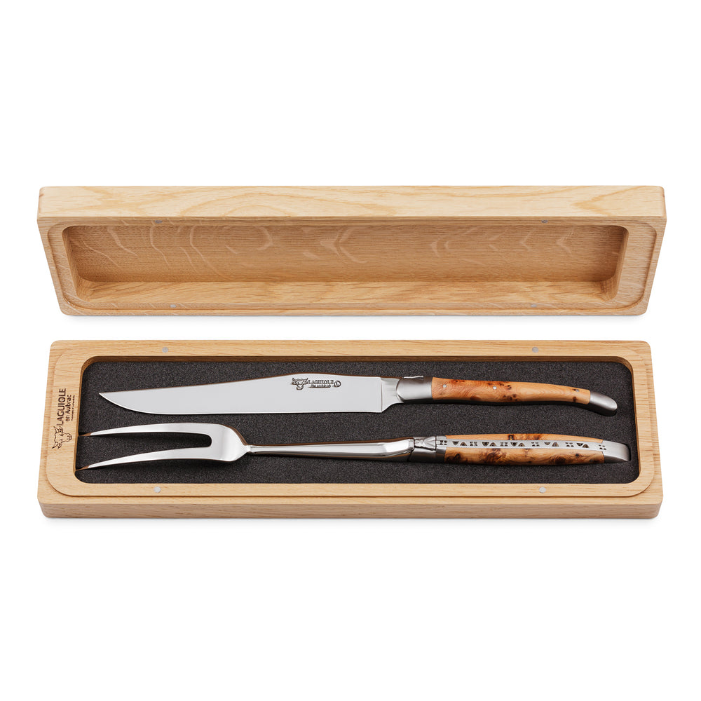 Laguiole en Aubrac Carving Knife and Fork Set / Juniper